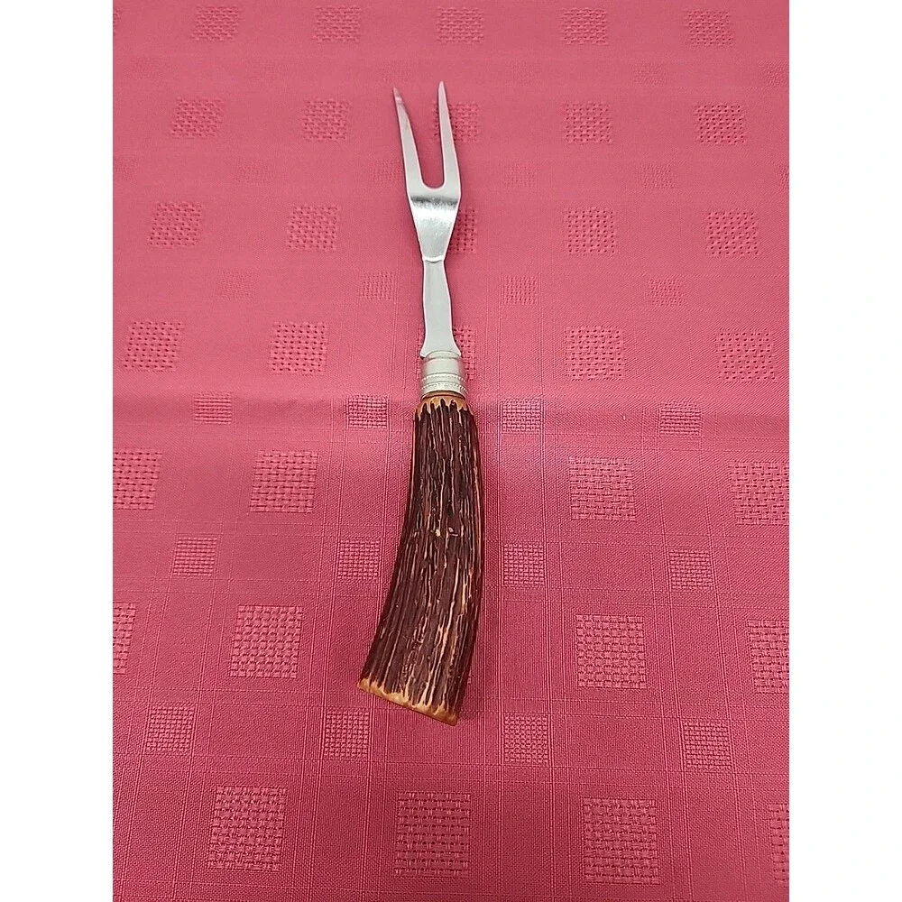 Vintage Bakelite Handle Carving Fork Antler Design 10.25